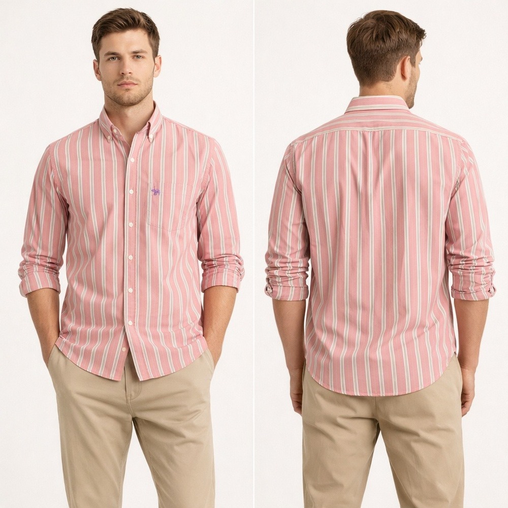 Abercrombie & Fitch‎ Mens Muscle Fit Stripe Button Down Shirt Pink White Med Y2k